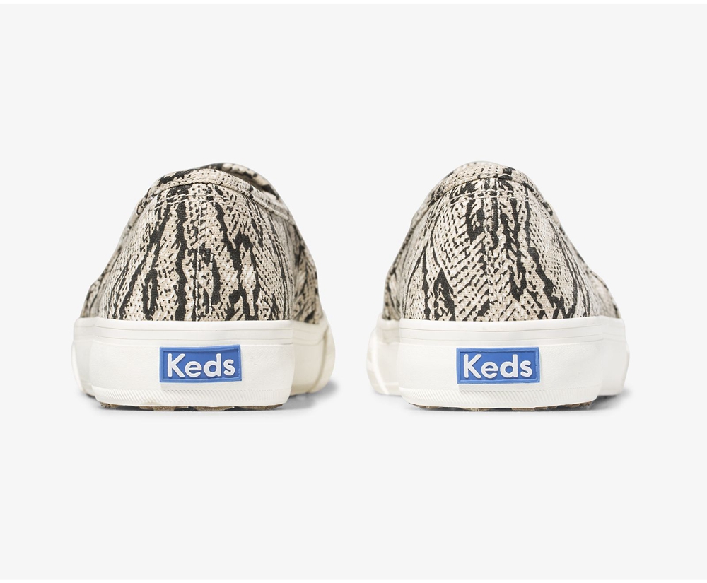 Slip Ons Keds Mujer Blancas/Negras - Double Decker Animal - 197-AFDGJW